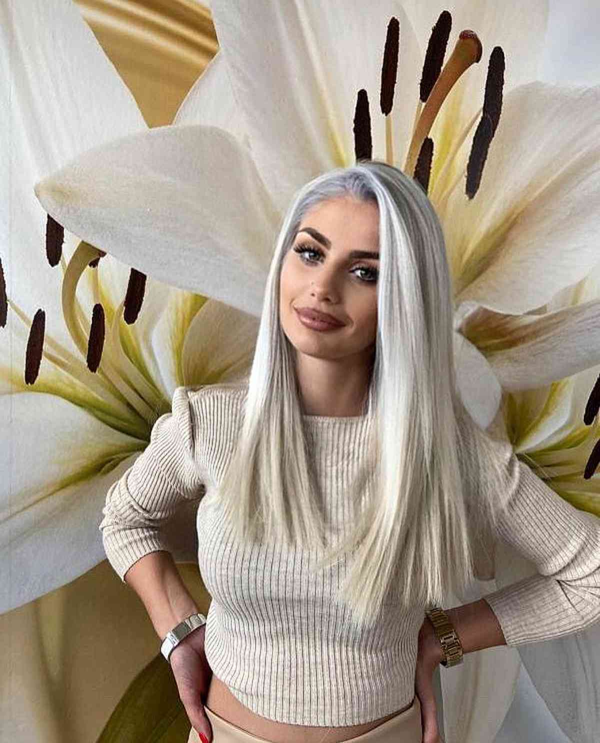 Long Straight Platinum Hairstyle