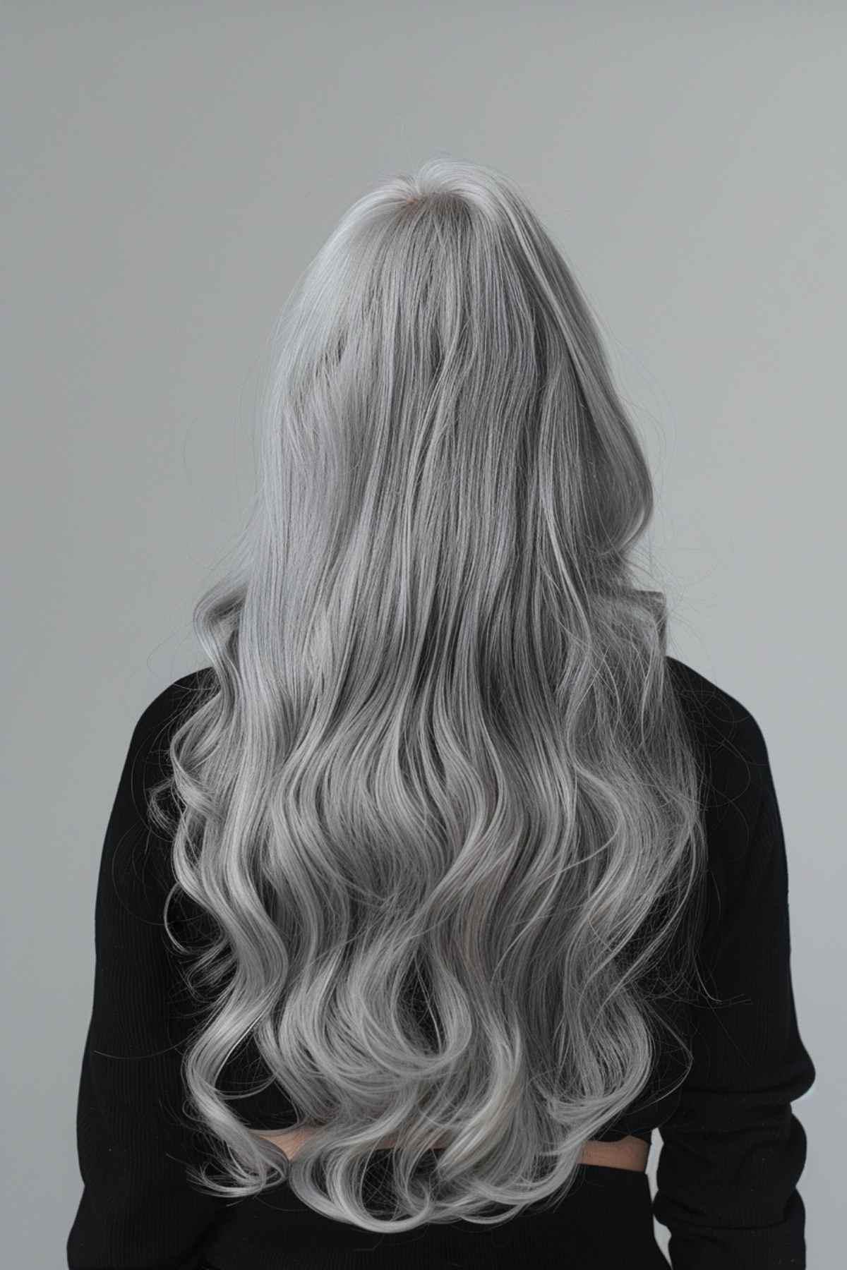 Long wavy silver hair color