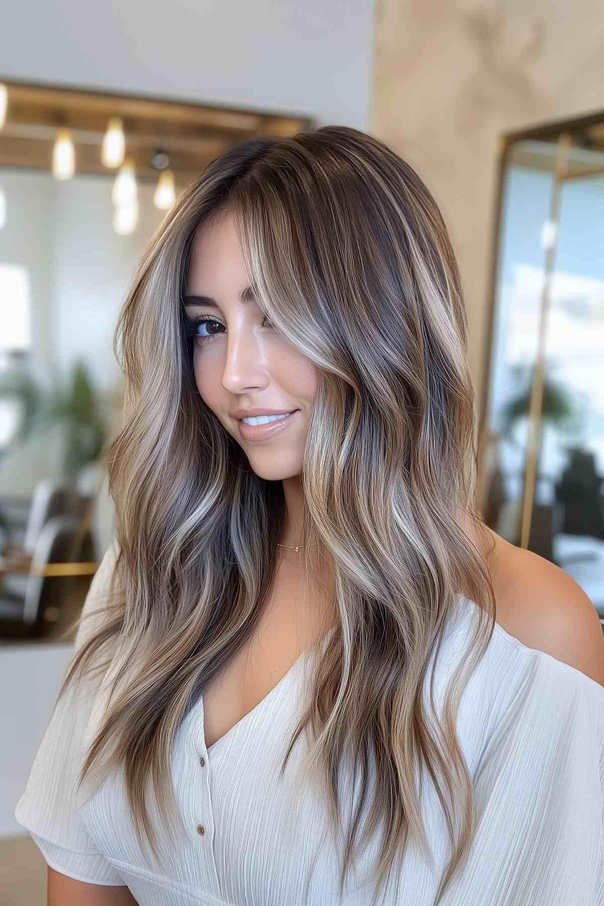 low maintenance ash brown hair with blonde accents