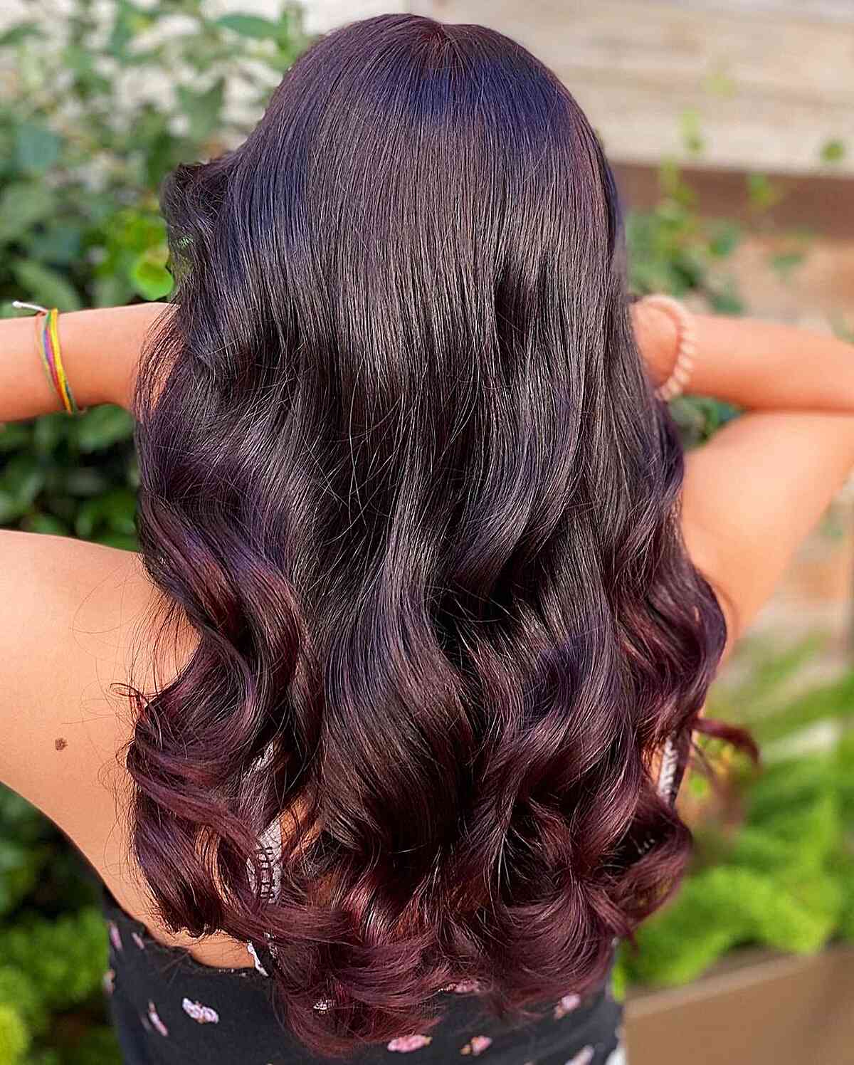 Medium-to-Long Soft Wavy Deep Burgundy Balayage Hair