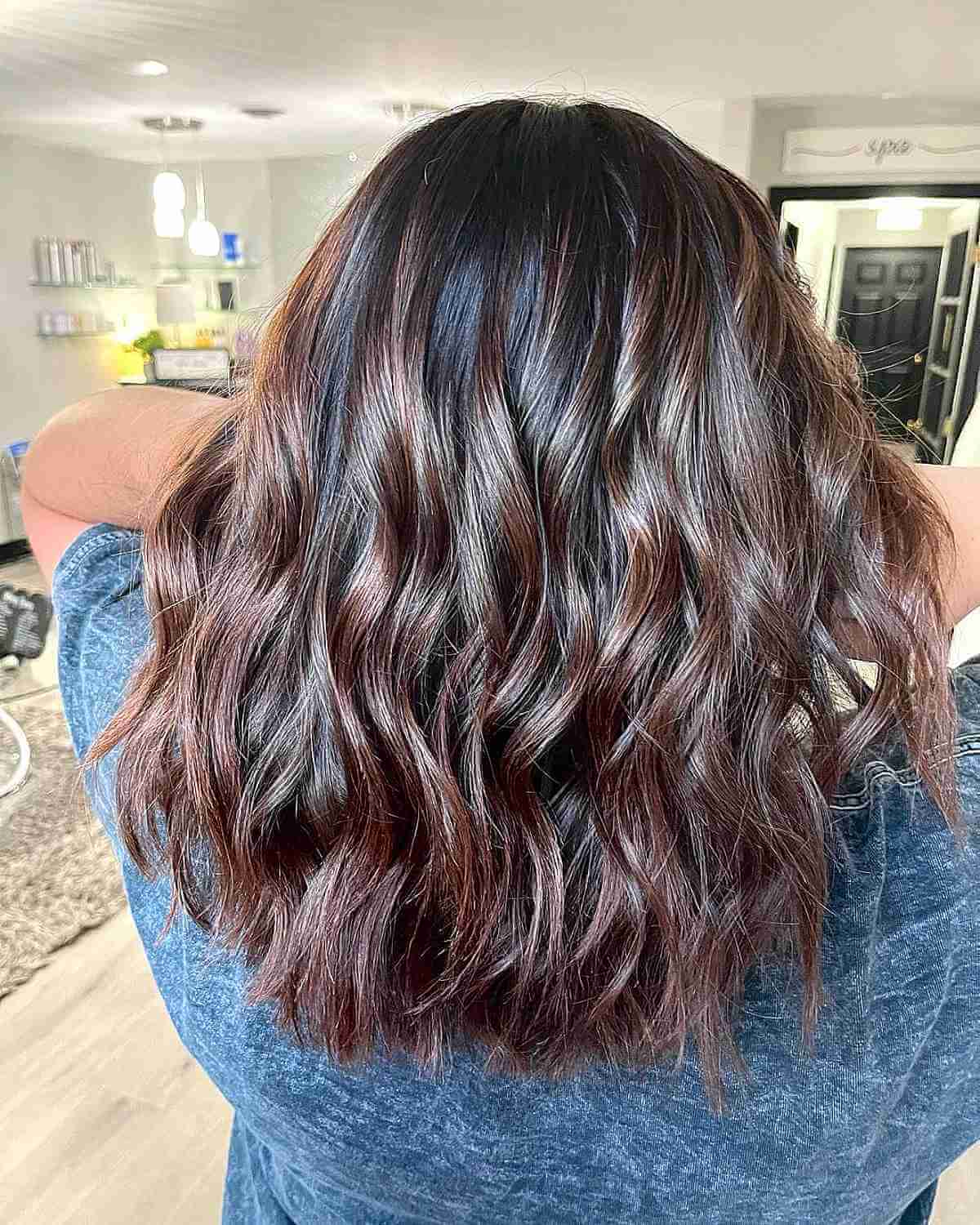 Mid-Length Brunette Hair with Subtle Burgundy Tones