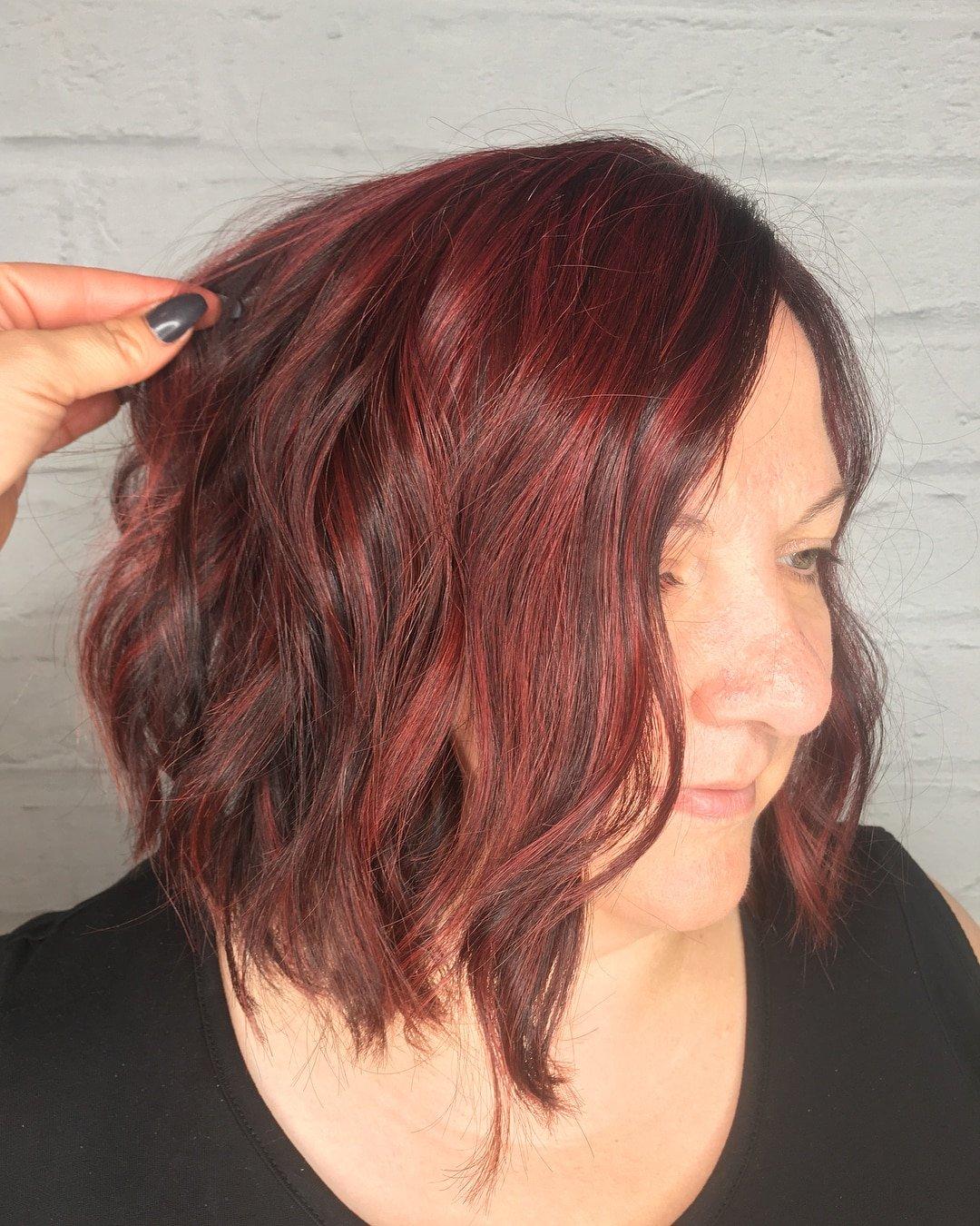 Mocha Brown Hair With Ruby Red Highlights