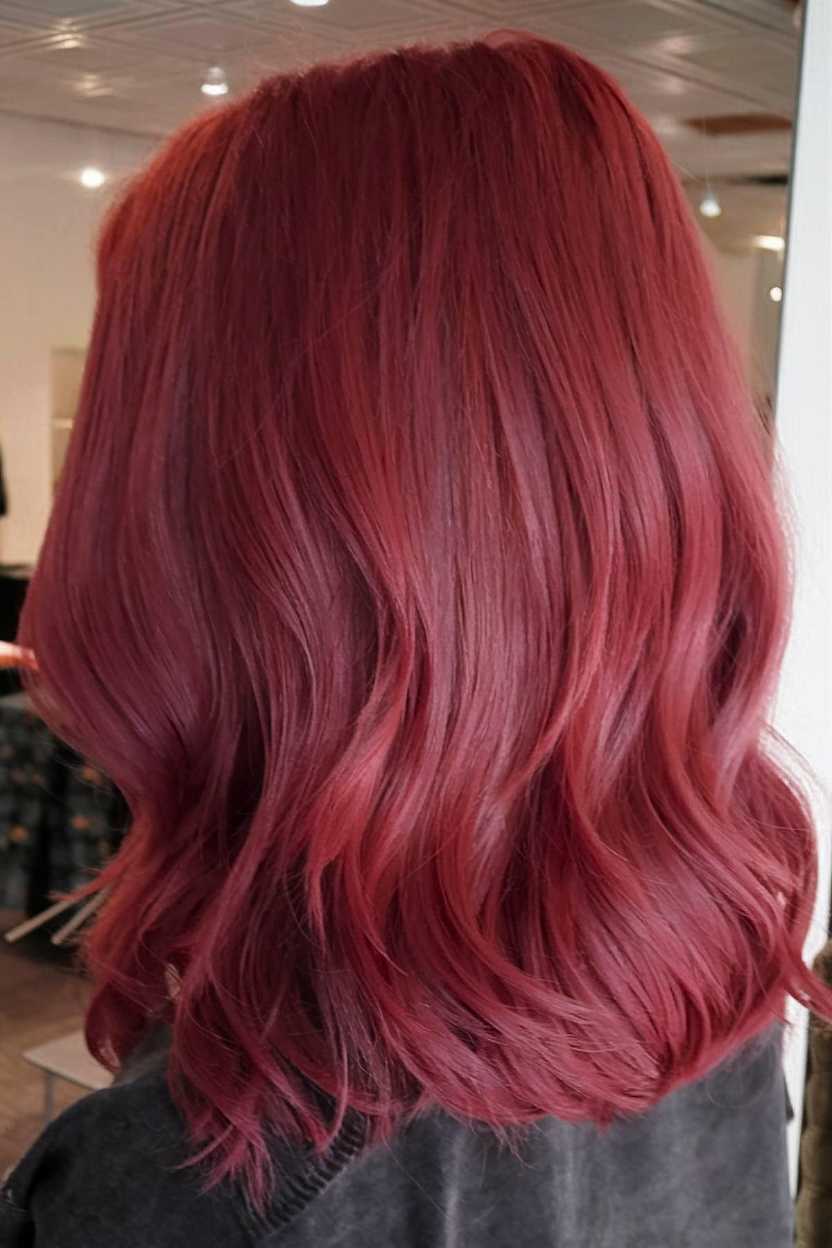 Mulled wine shade on medium-length hair