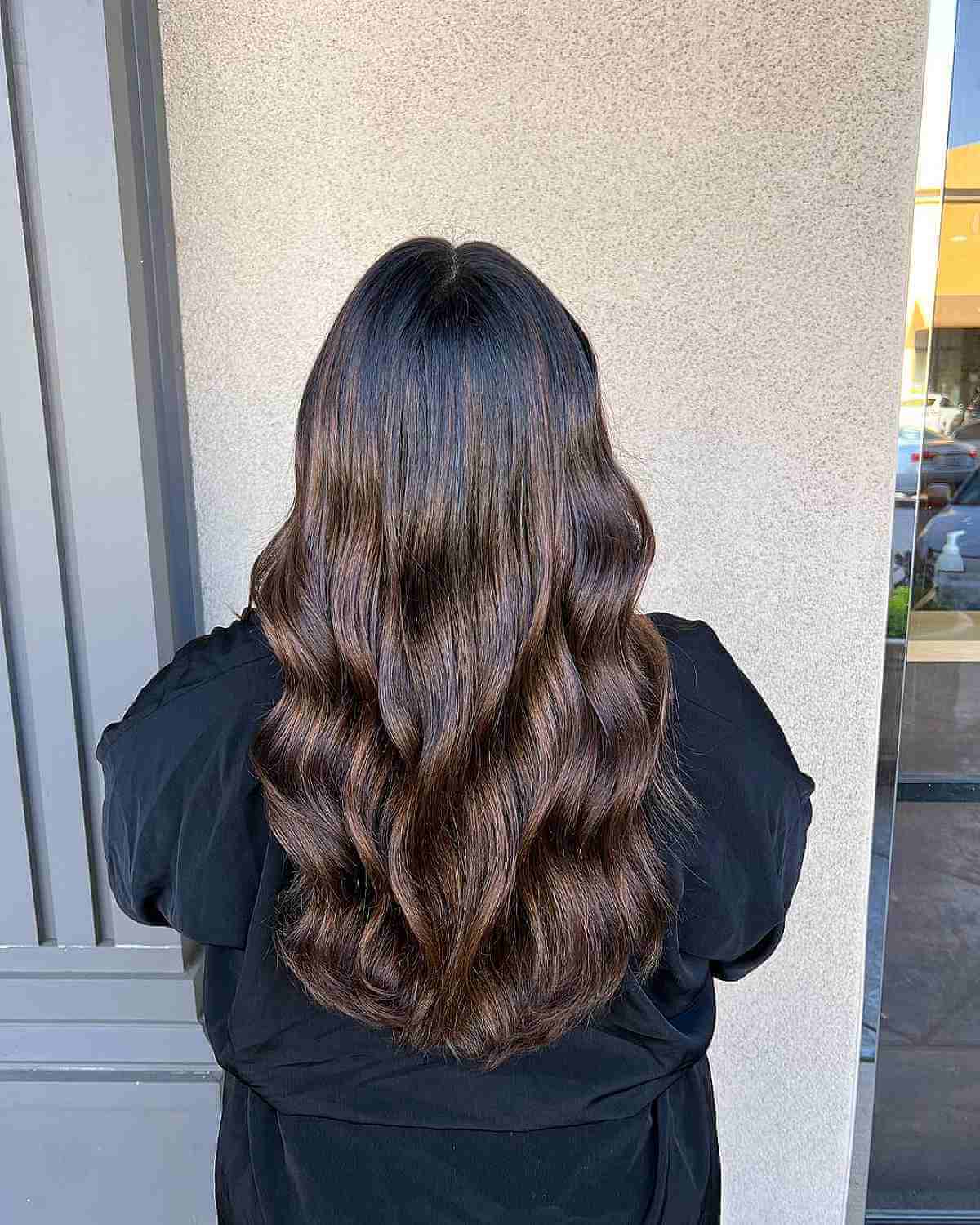 Natural Balayage on Voluminous Chocolate Brunette Hair