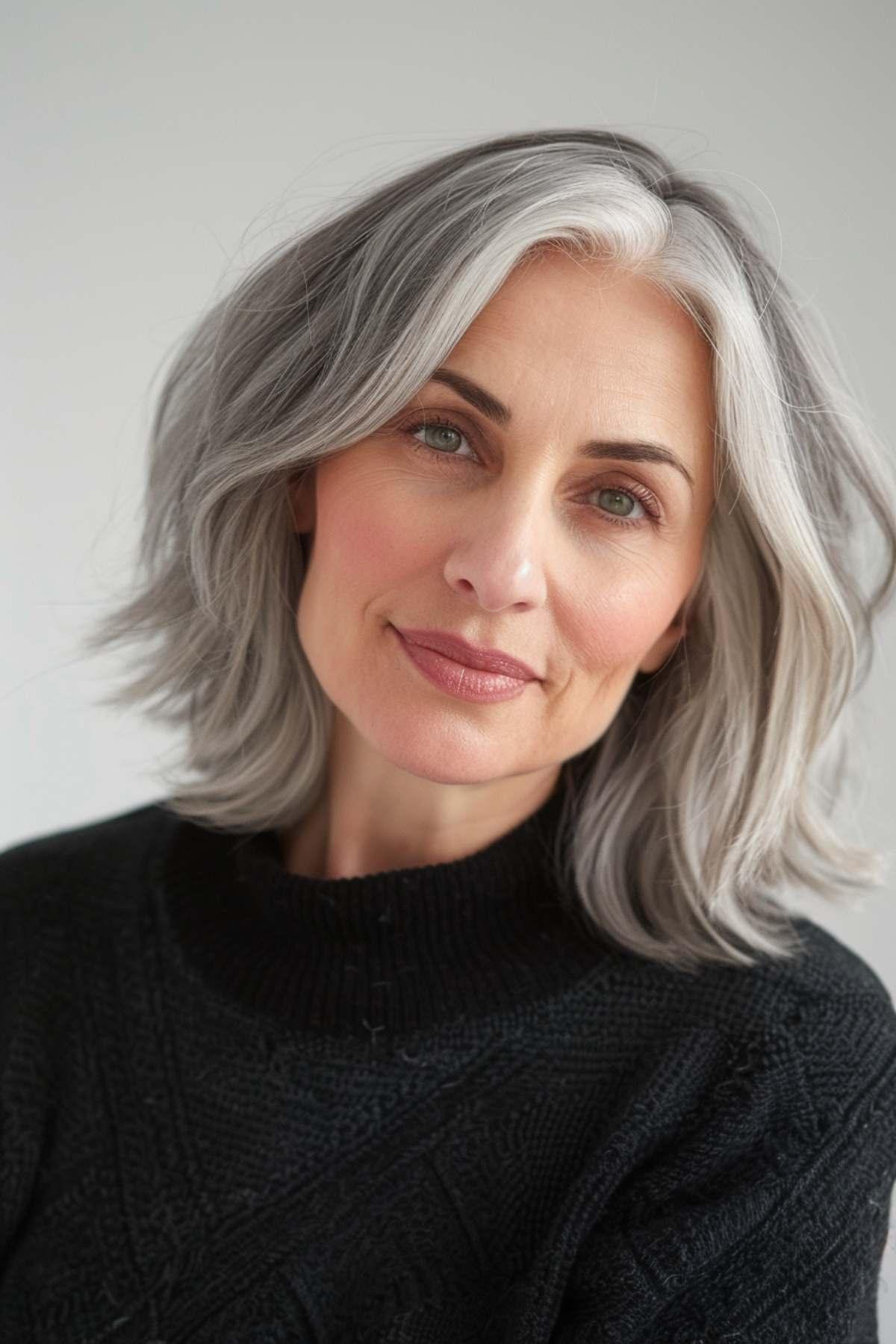 Natural grey bob hairstyle for older women