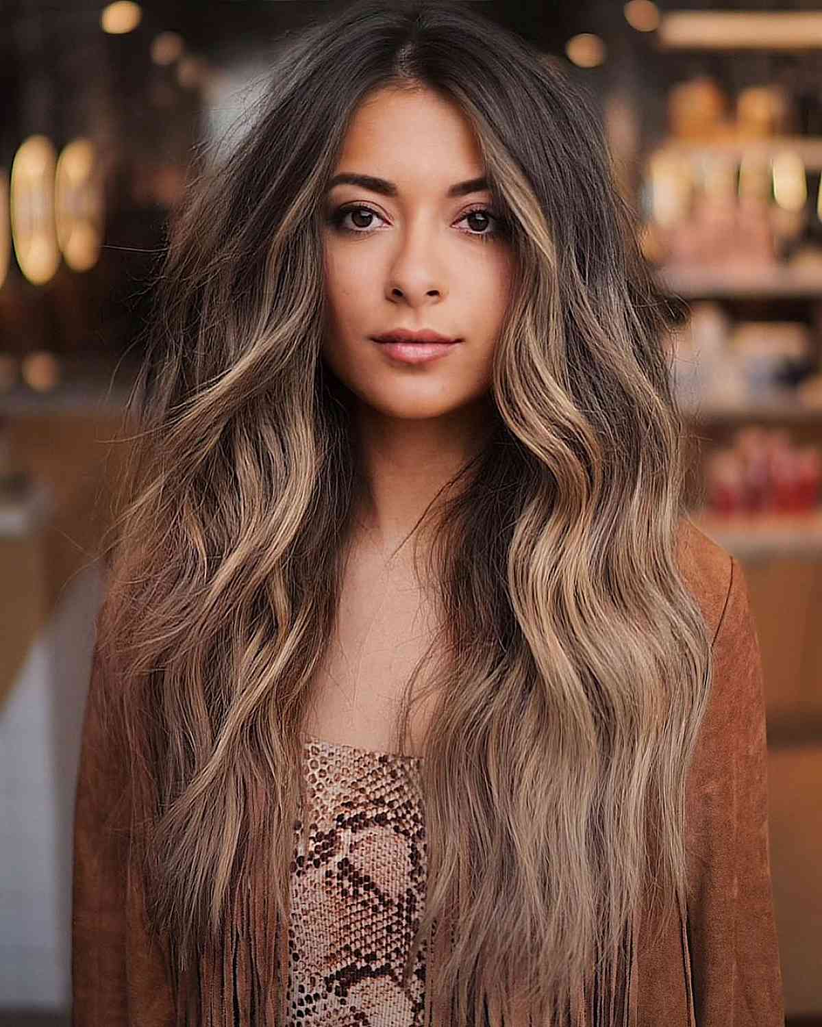 Natural-Looking Chestnut Highlights on Rich Dark Hair