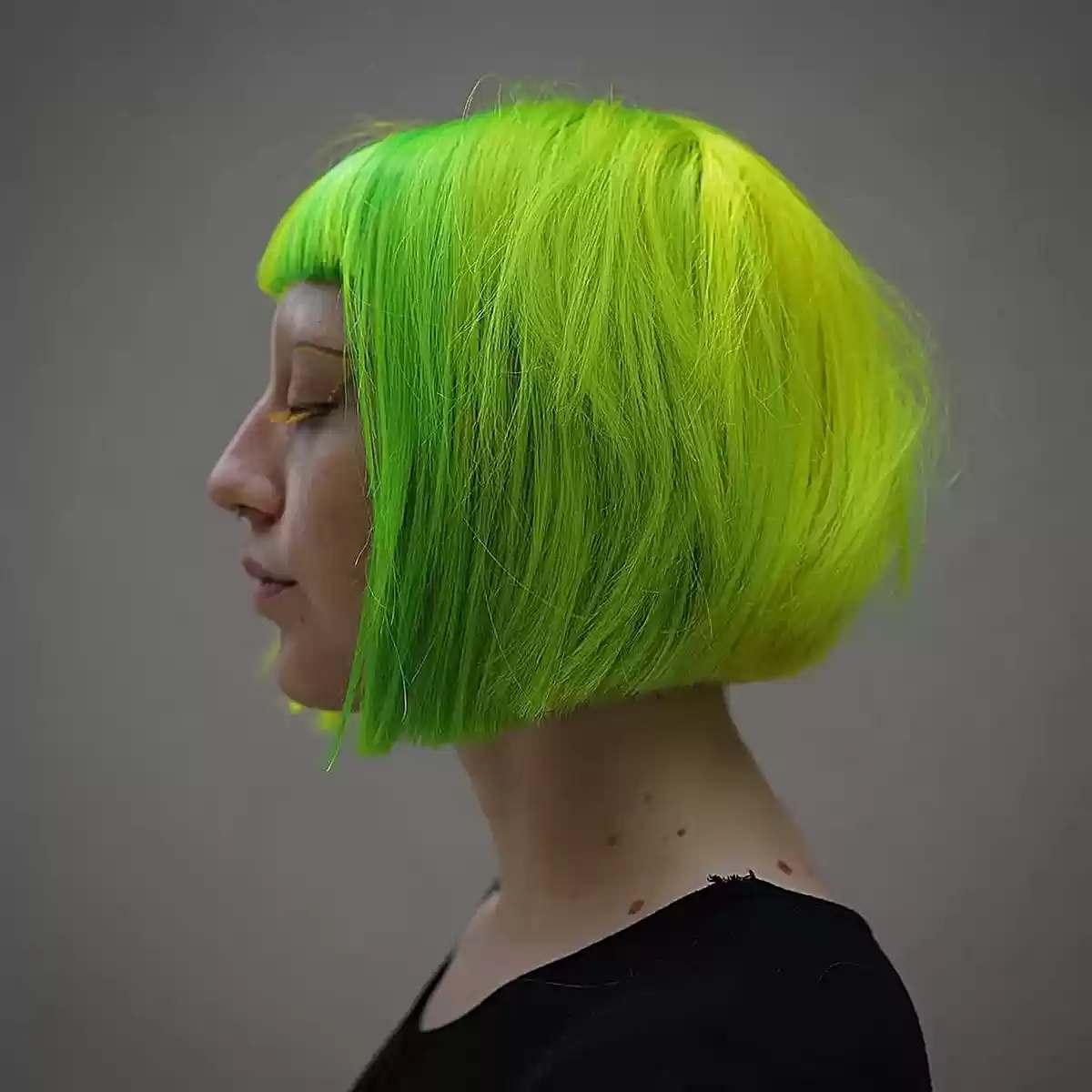 Neon Green on a Sharp Bob Cut