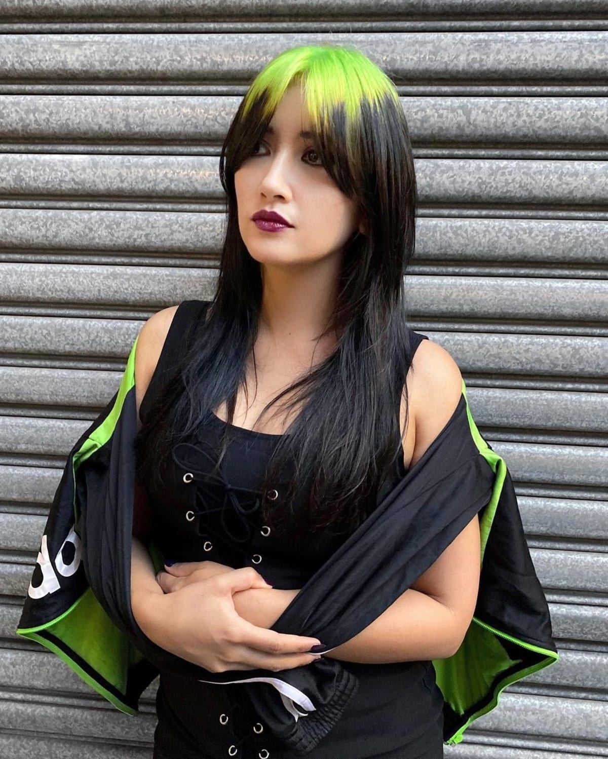 Neon green roots a la Billie Eilish