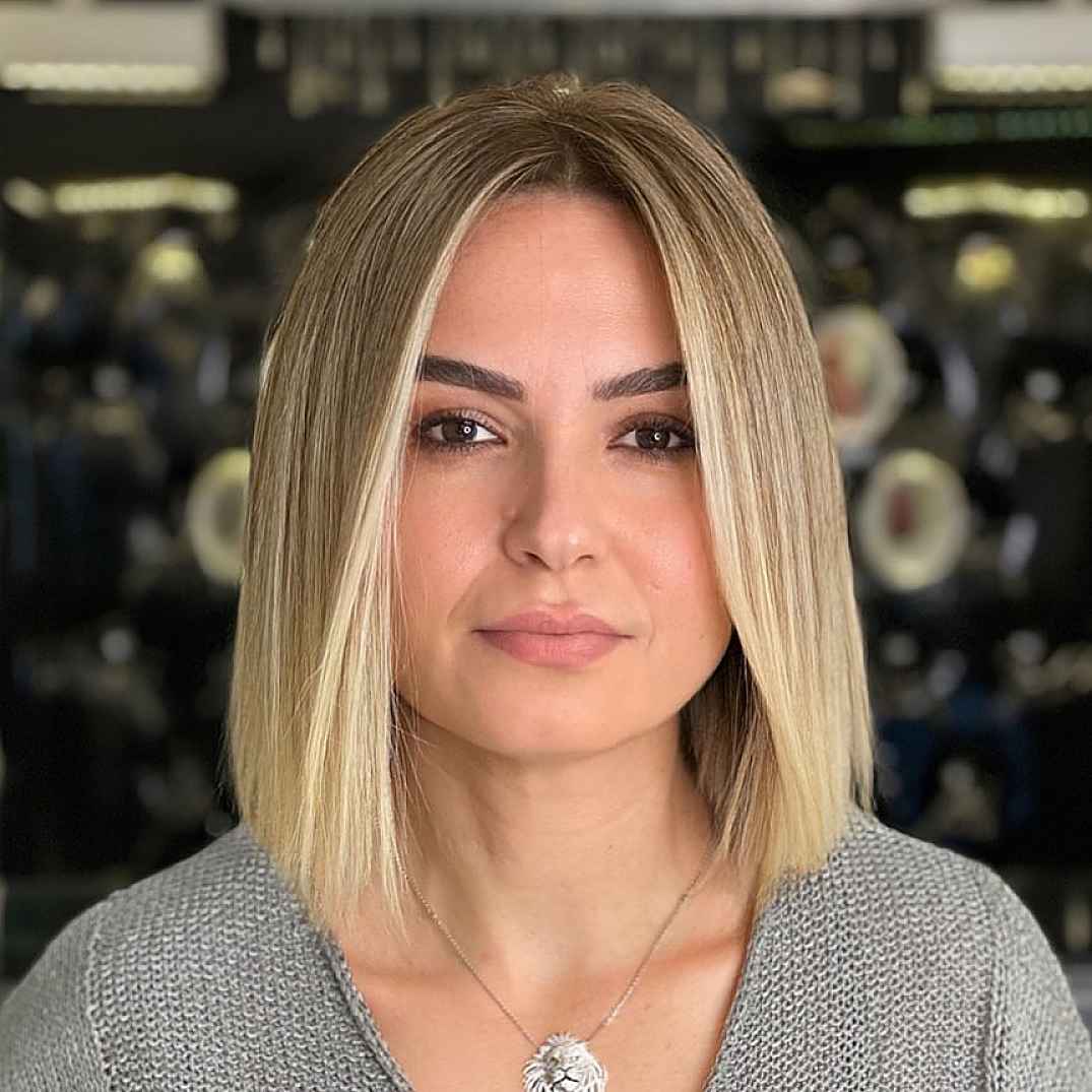 one-length cool blonde bob