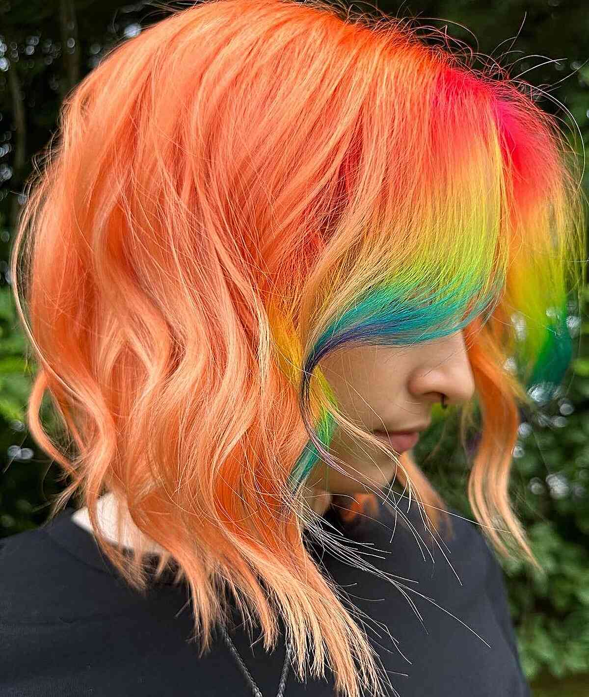 Orange Bob with Rainbow Money Piece