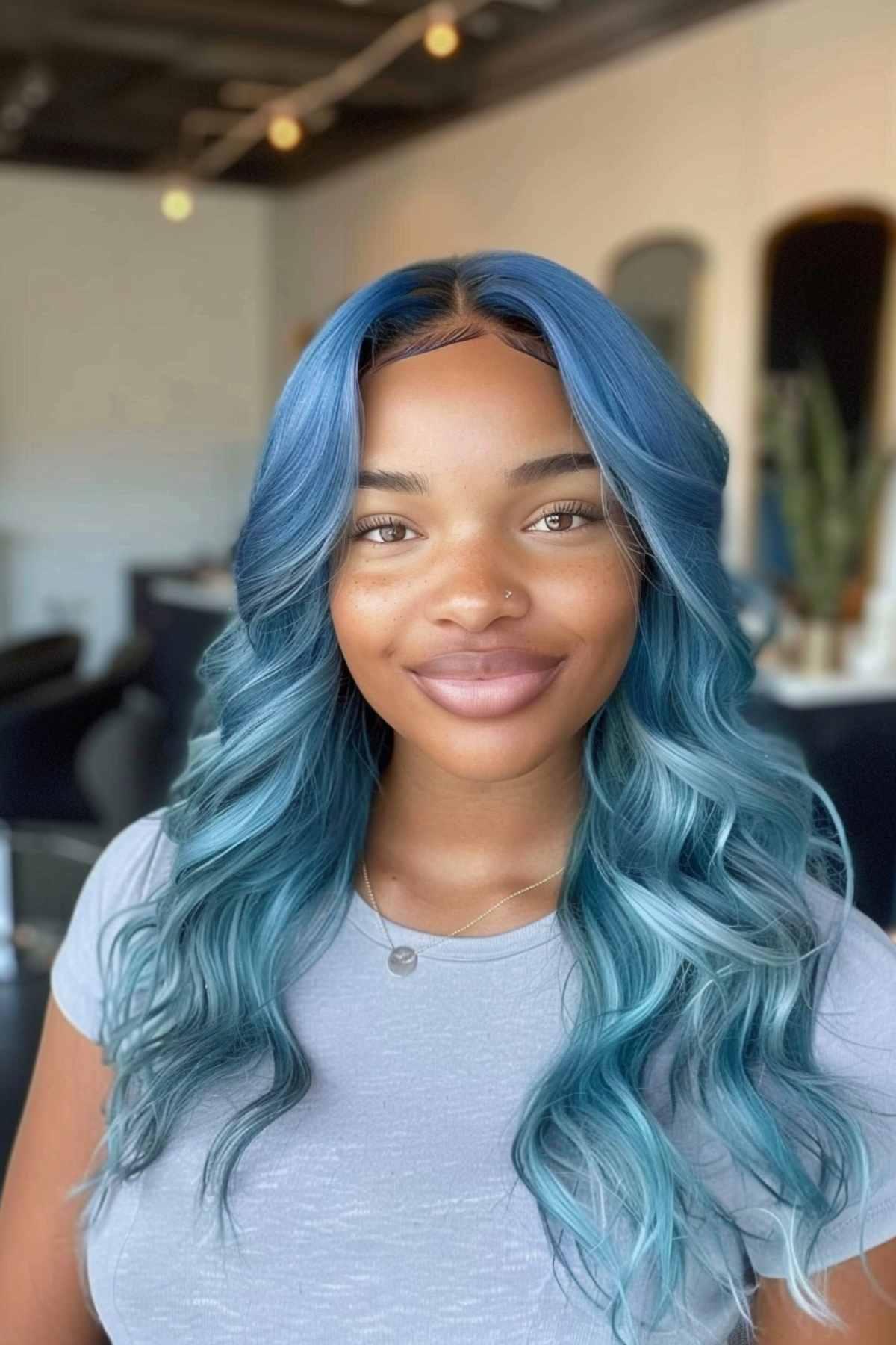 pastel hair styled with subtle waves for brown skin