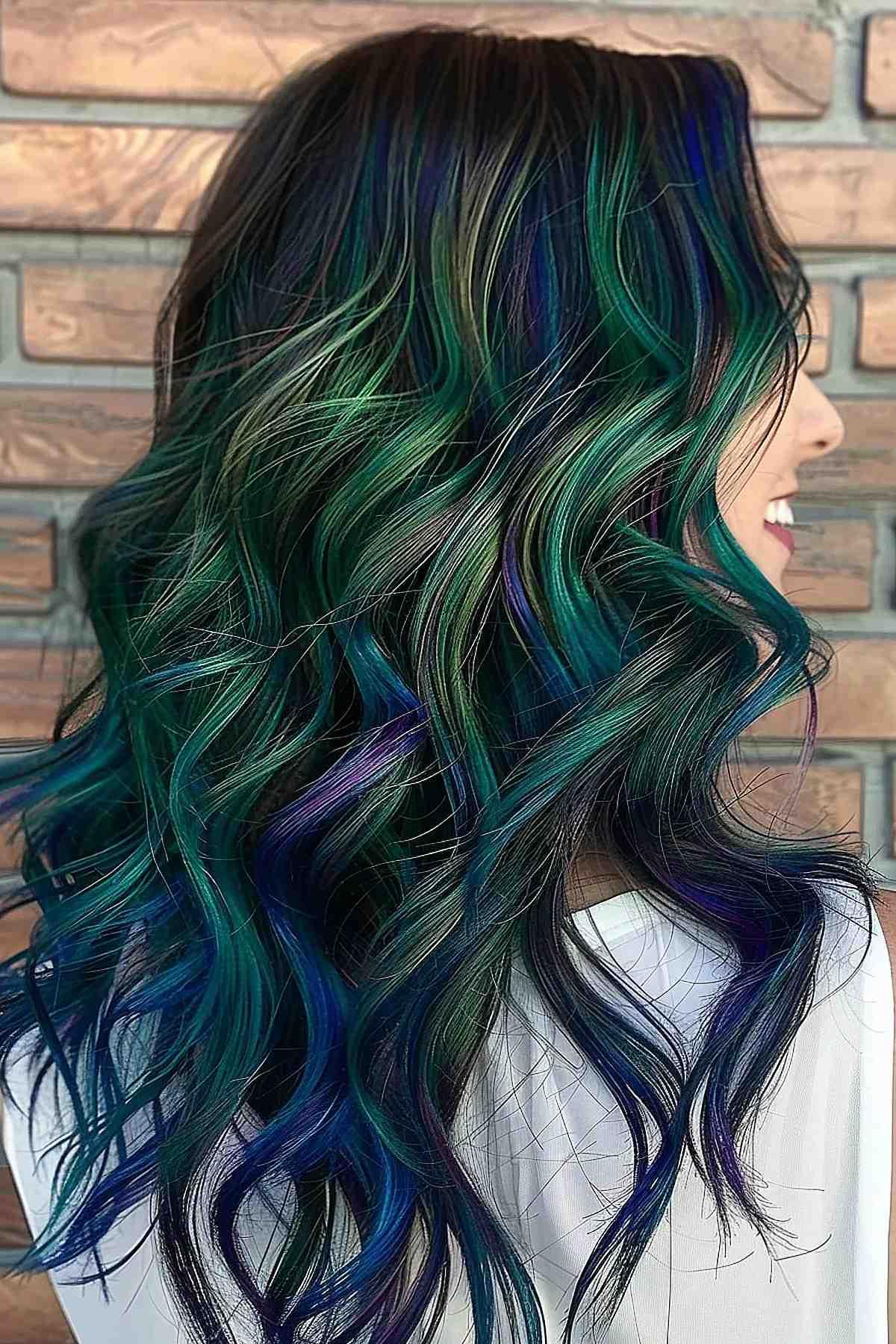 Peacock rainbow hair coloring