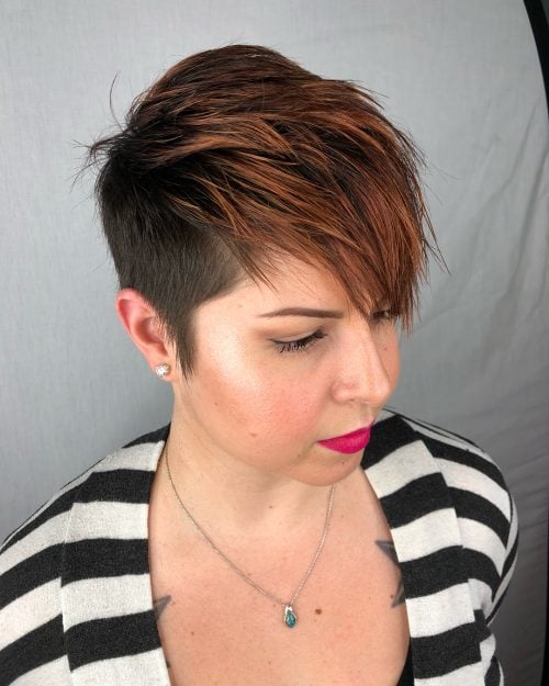 Picture of a modern pixie with caramel streaks