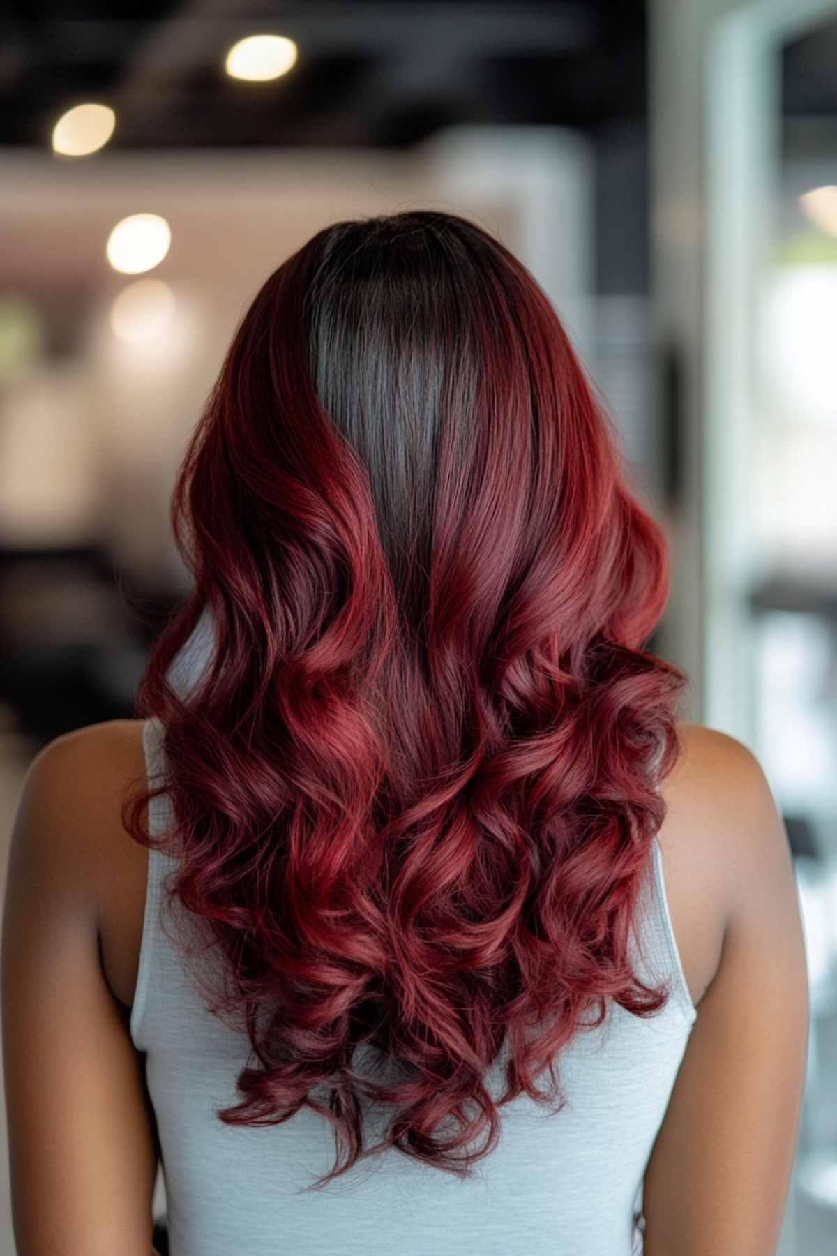 red hair with dark brown roots for brown skin