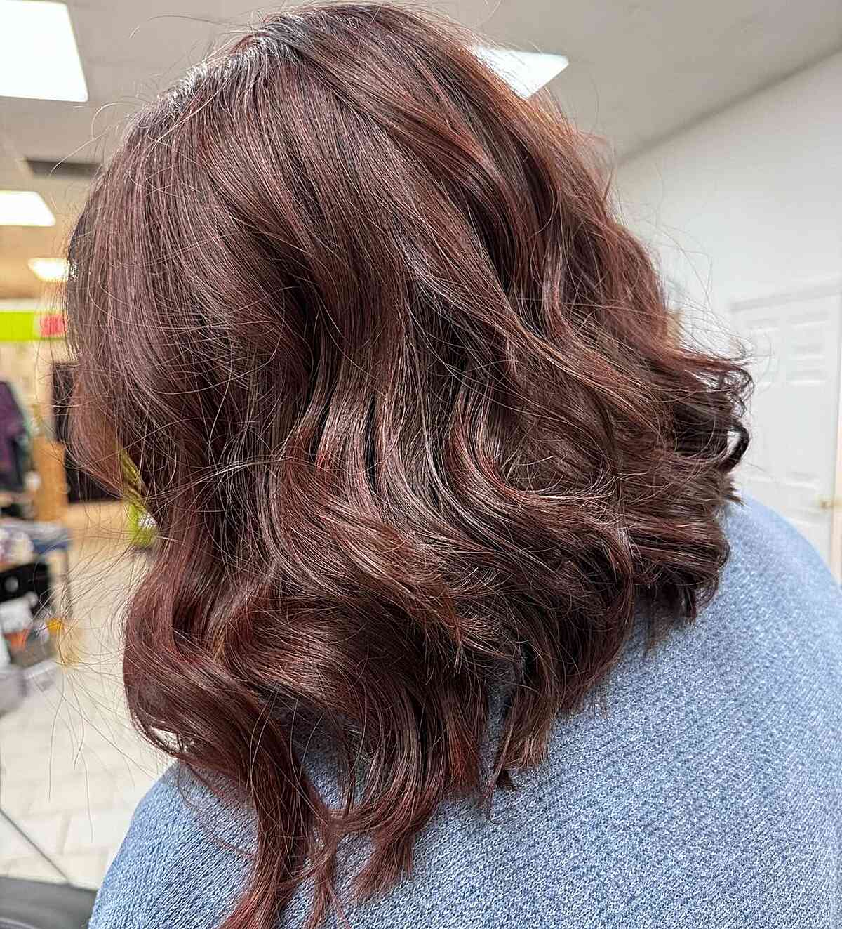 Reddish Brown Cherry Cola Colored Wavy Lob