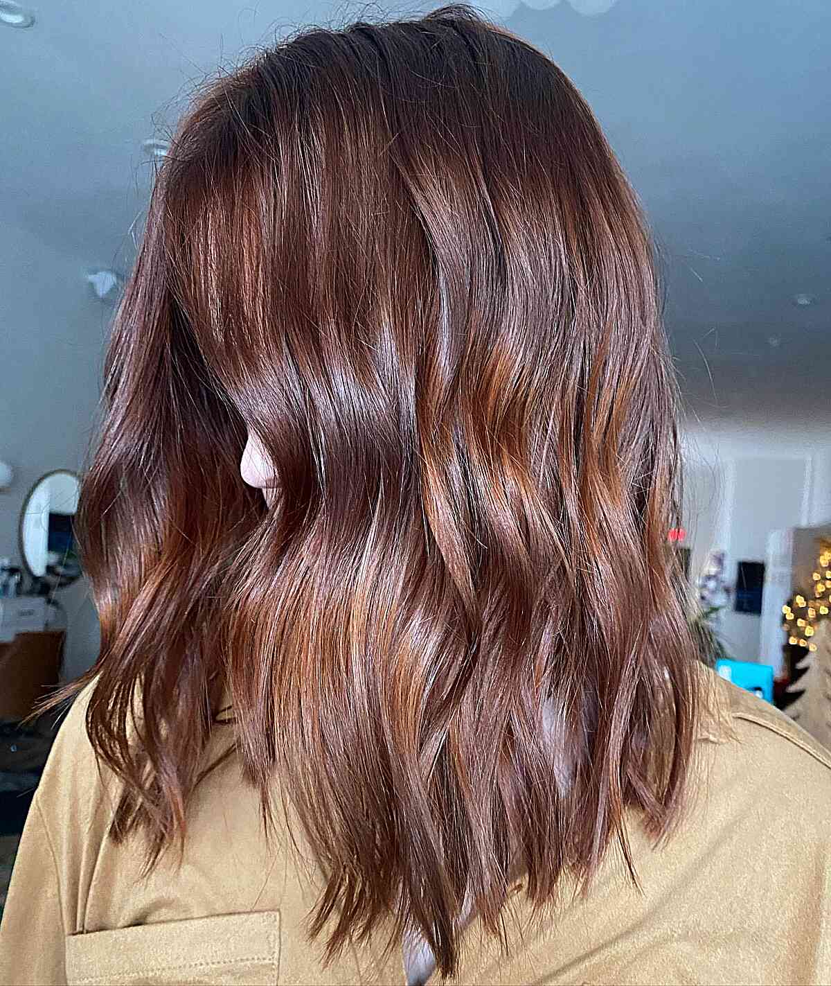 Rich Auburn Balayage Wavy Medium-Length Hair