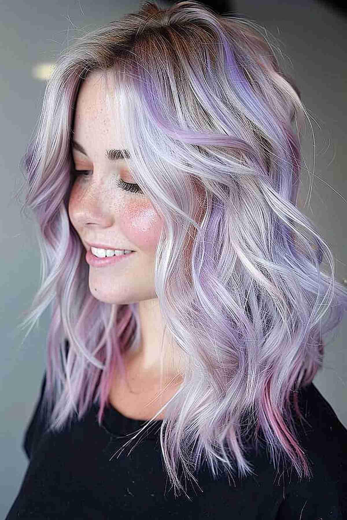 Rose-colored rainbow hair