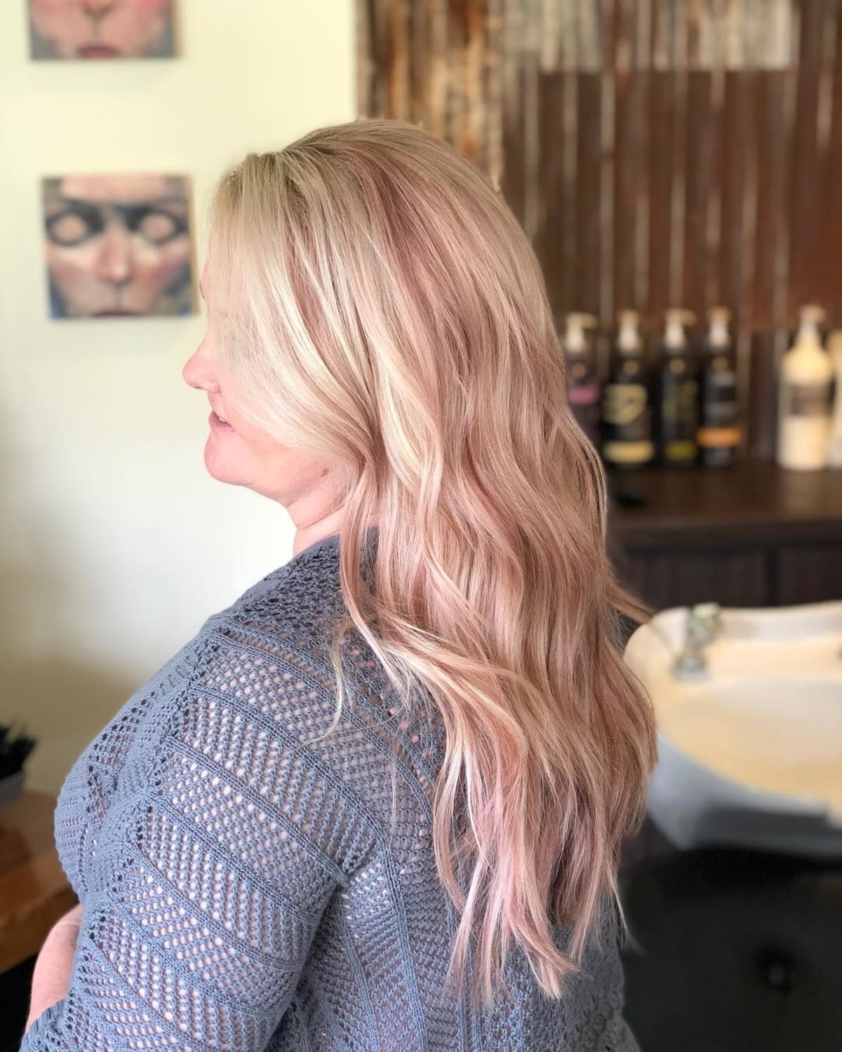 Rose gold lowlights for older women