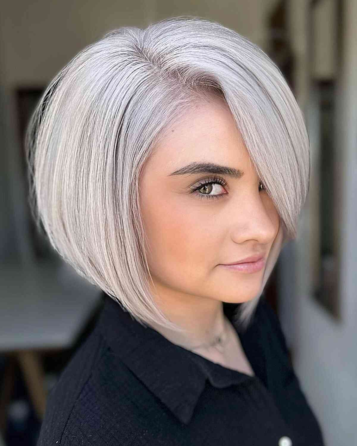 Sexy Side-Parted Platinum Bob Style for ladies with fair skin