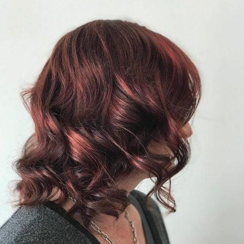 Shiny Shoulder-Length Hair With Mahogany Highlights