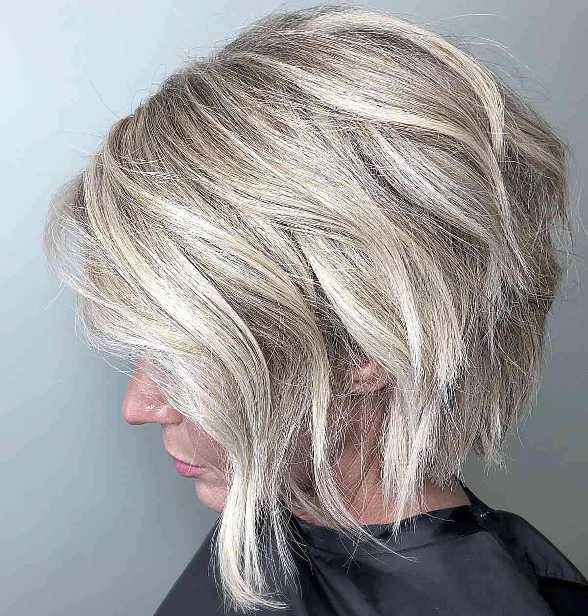 Short Angled Bob with Platinum Highlights