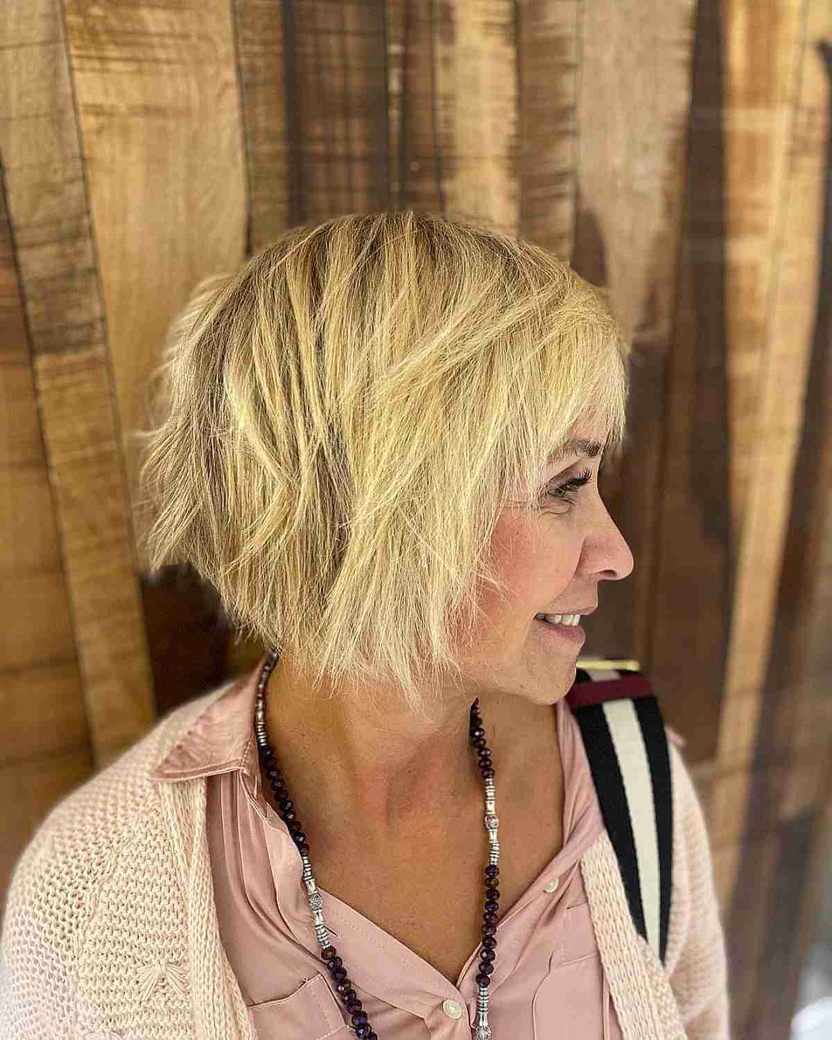 Short Blonde Heavily Choppy Bob Cut