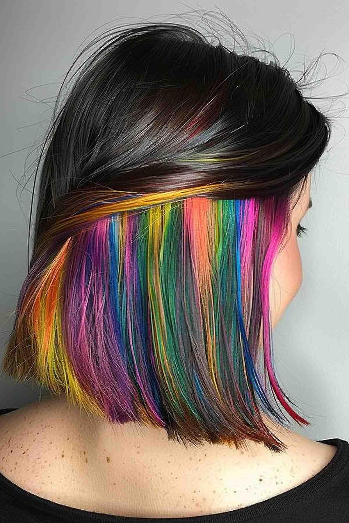 Short bob with hidden rainbow color peekaboo style