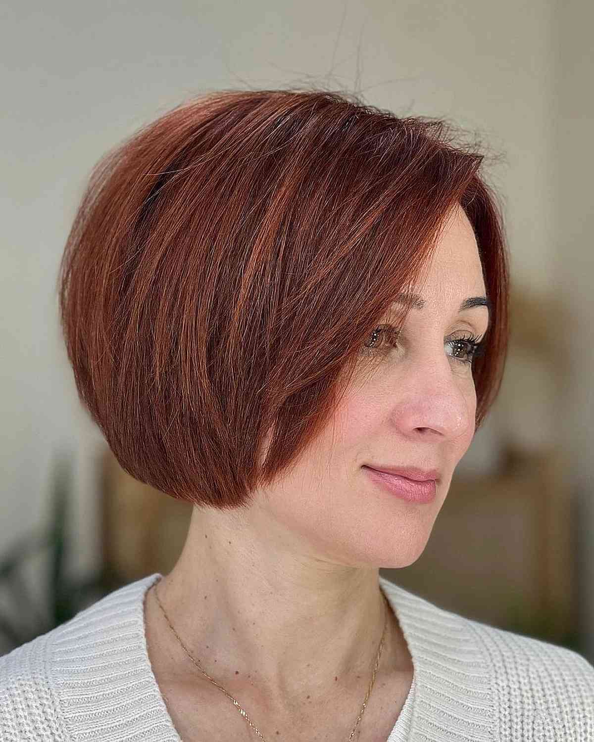 Short Darker Red Layered Bob Style