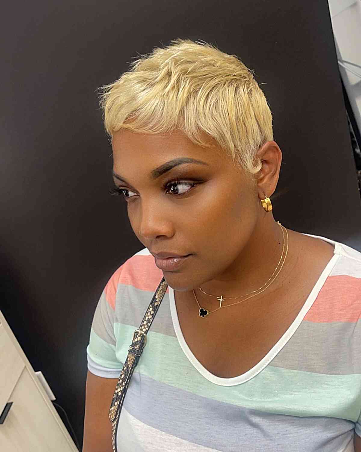 Short Razor Cut Blonde Pixie Style for black ladies