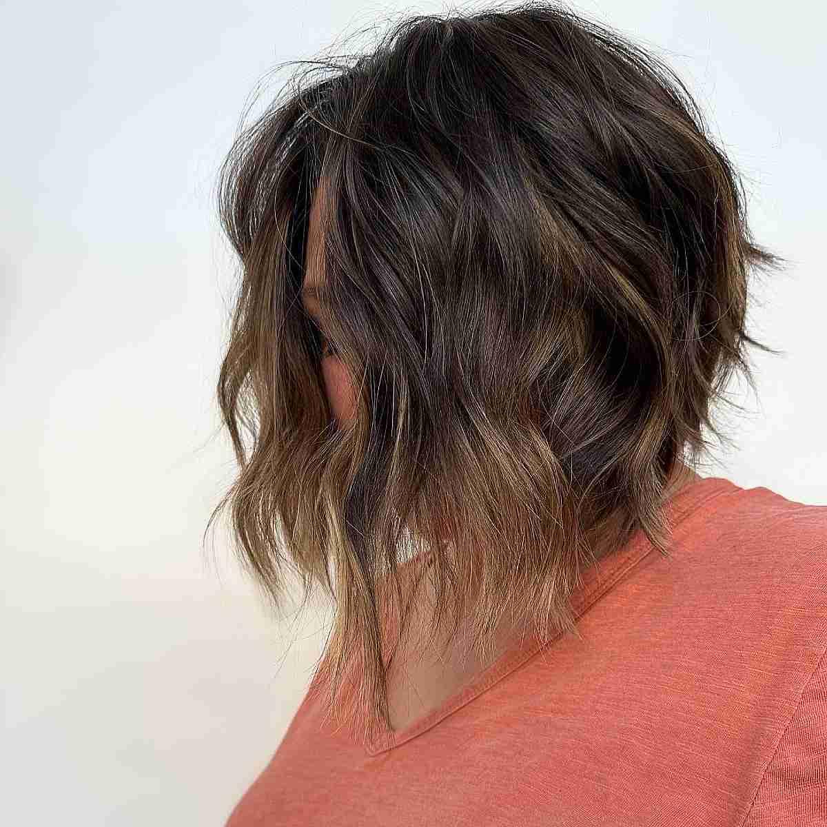 Short Tousled A-Line Brown Bob