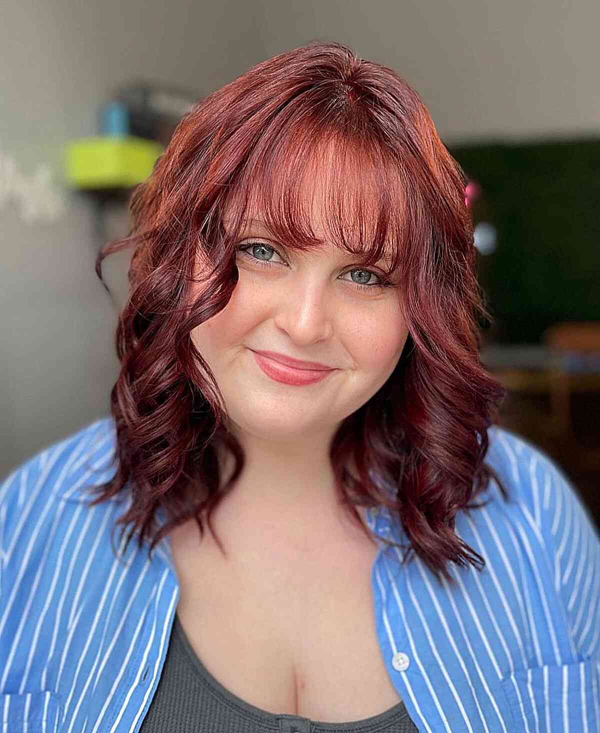 Shoulder-Length Vibrant Cherry Cola Brown Hair