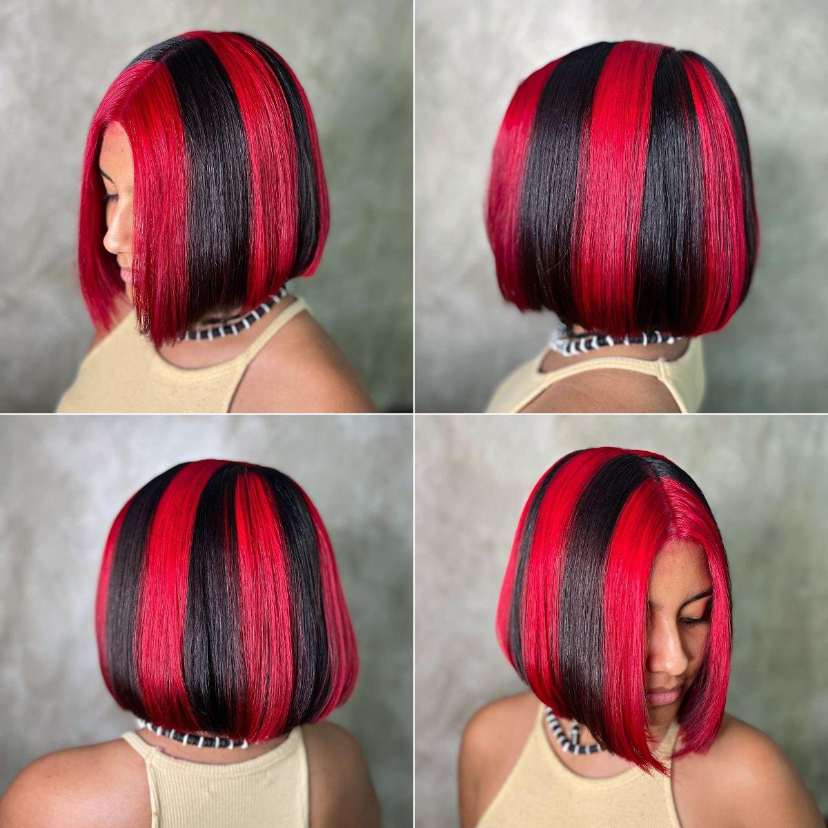 Skunk Striped Black and Red Color for Short Bob