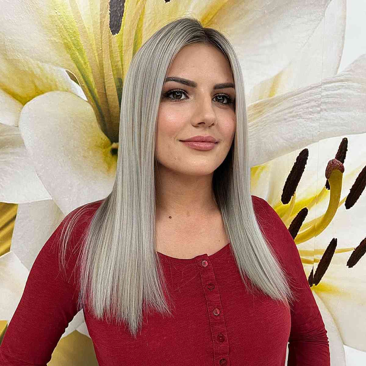 Sleek Light Silver-Blonde Straight Hair