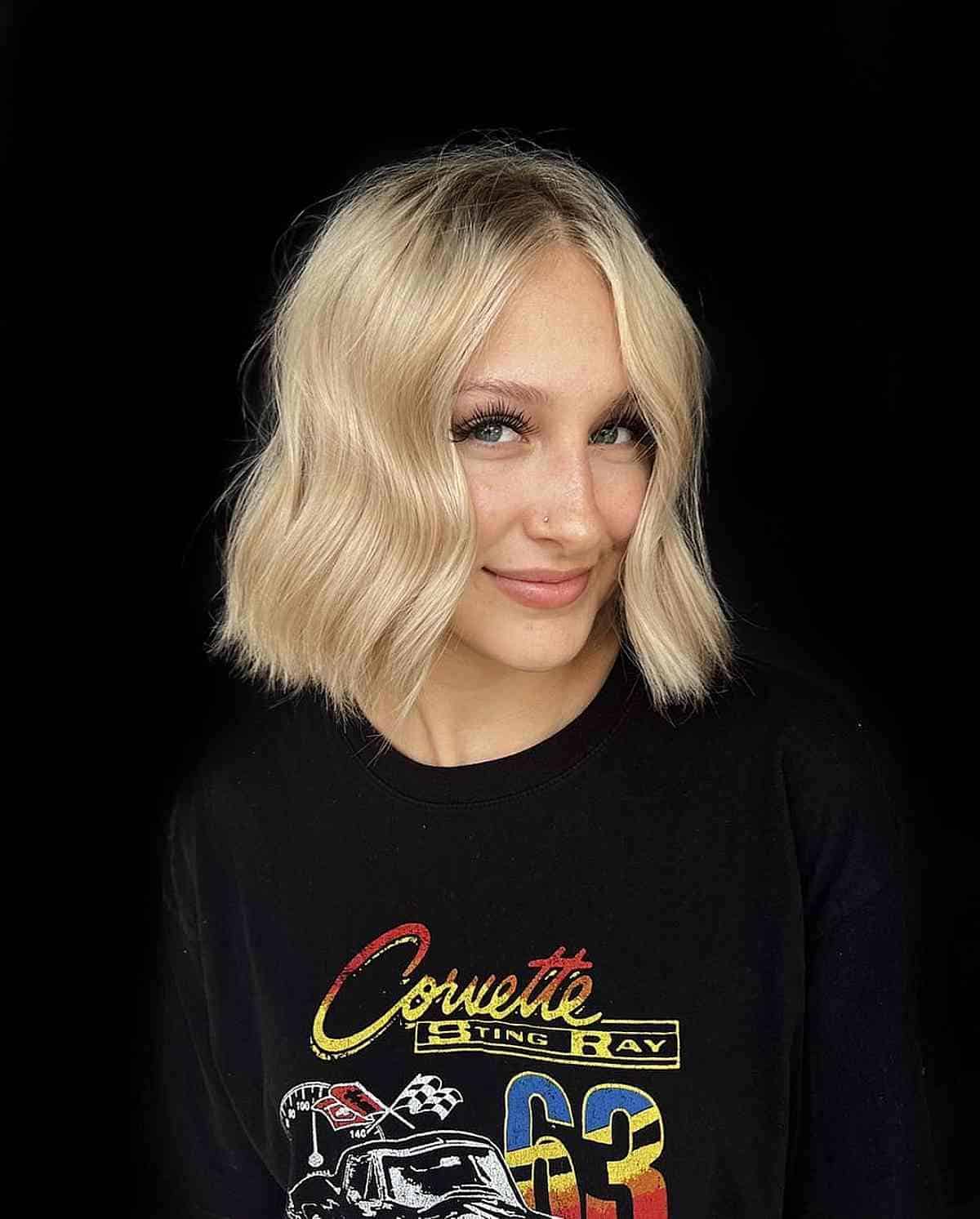 Soft Blonde Blunt Cut Bob Without Bangs