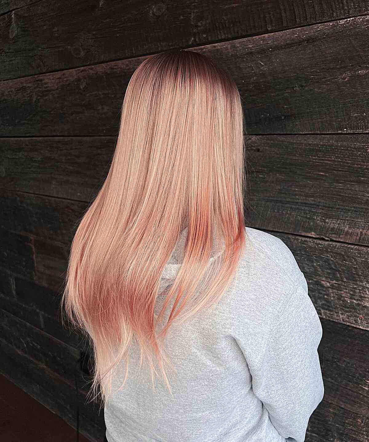 Soft Peachy Pink Shade Rose Gold Hair Color