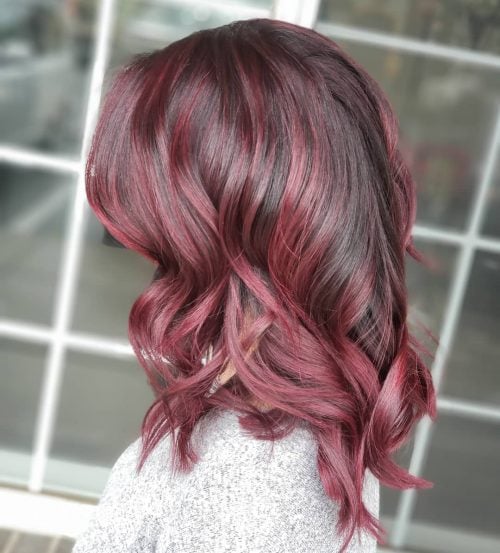 Spectacular Balayage Brown Hair with Burgundy Highlights