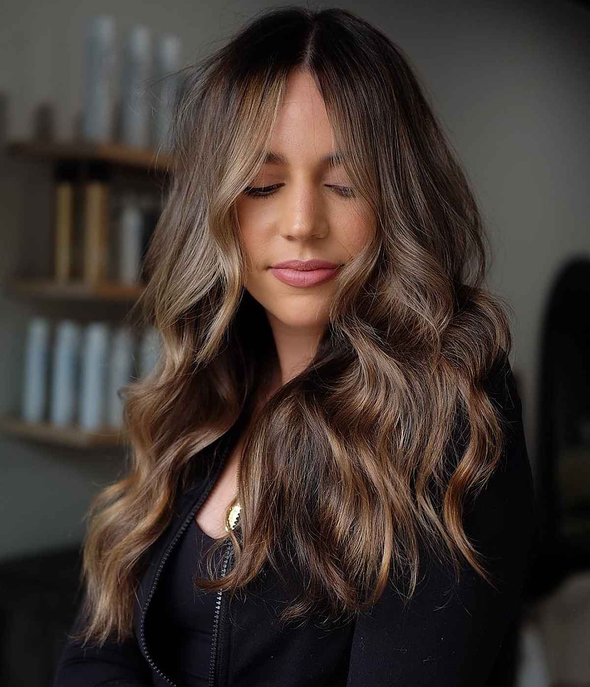 Subtle dark hair molten chocolate brown balayage