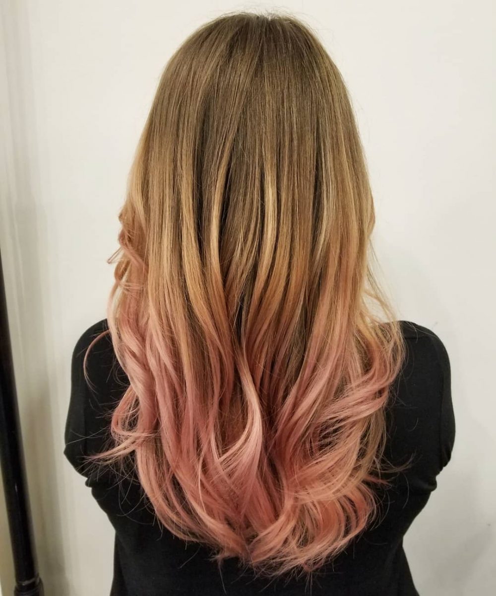 Subtle Honey Blonde to Pink Rose Gold Ombre