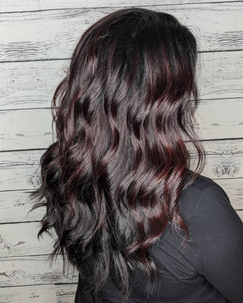 Sultry deep burgundy highlights