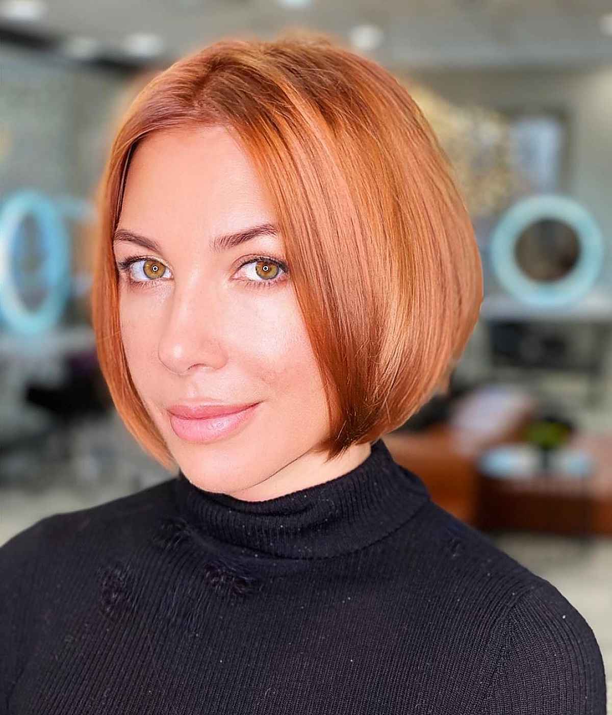 super sleek jaw-length copper bob