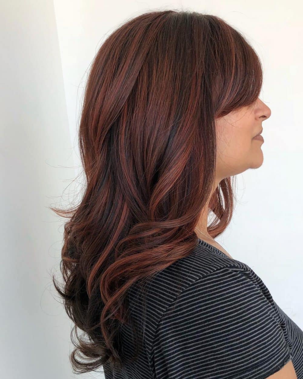 Sweet Burgundy Red Highlights on Brown Hair