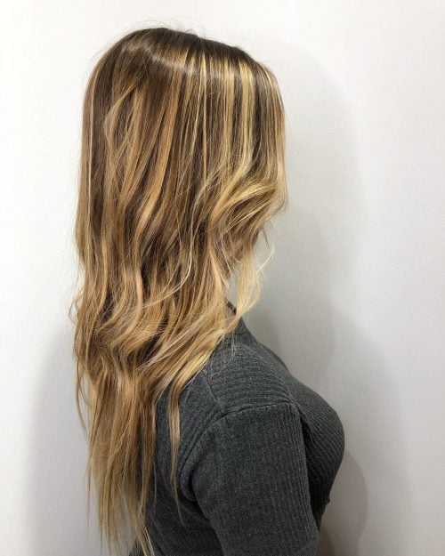 Sweet dark hair with honey blonde highlights