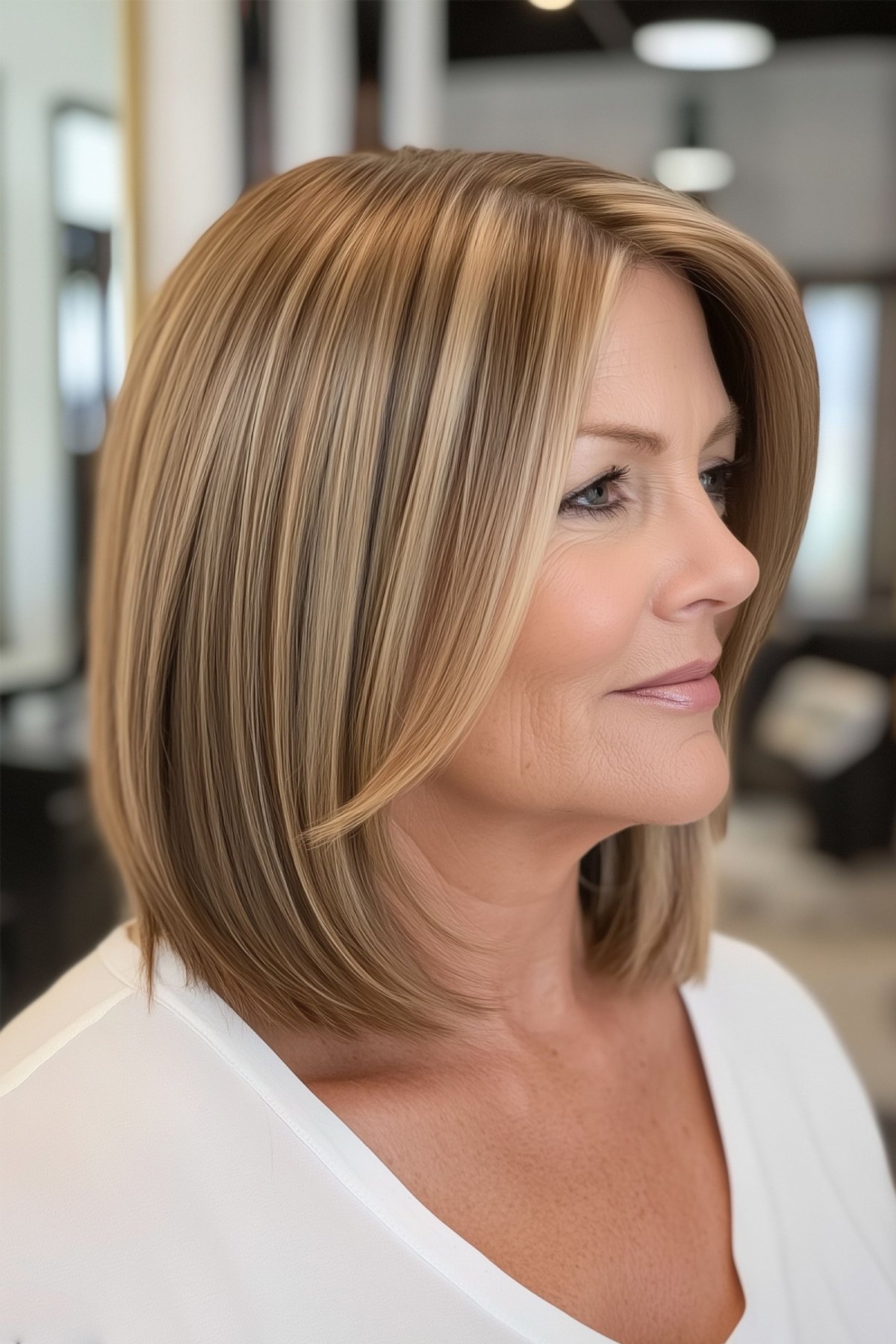 Taupe-y honey blonde for women over 50