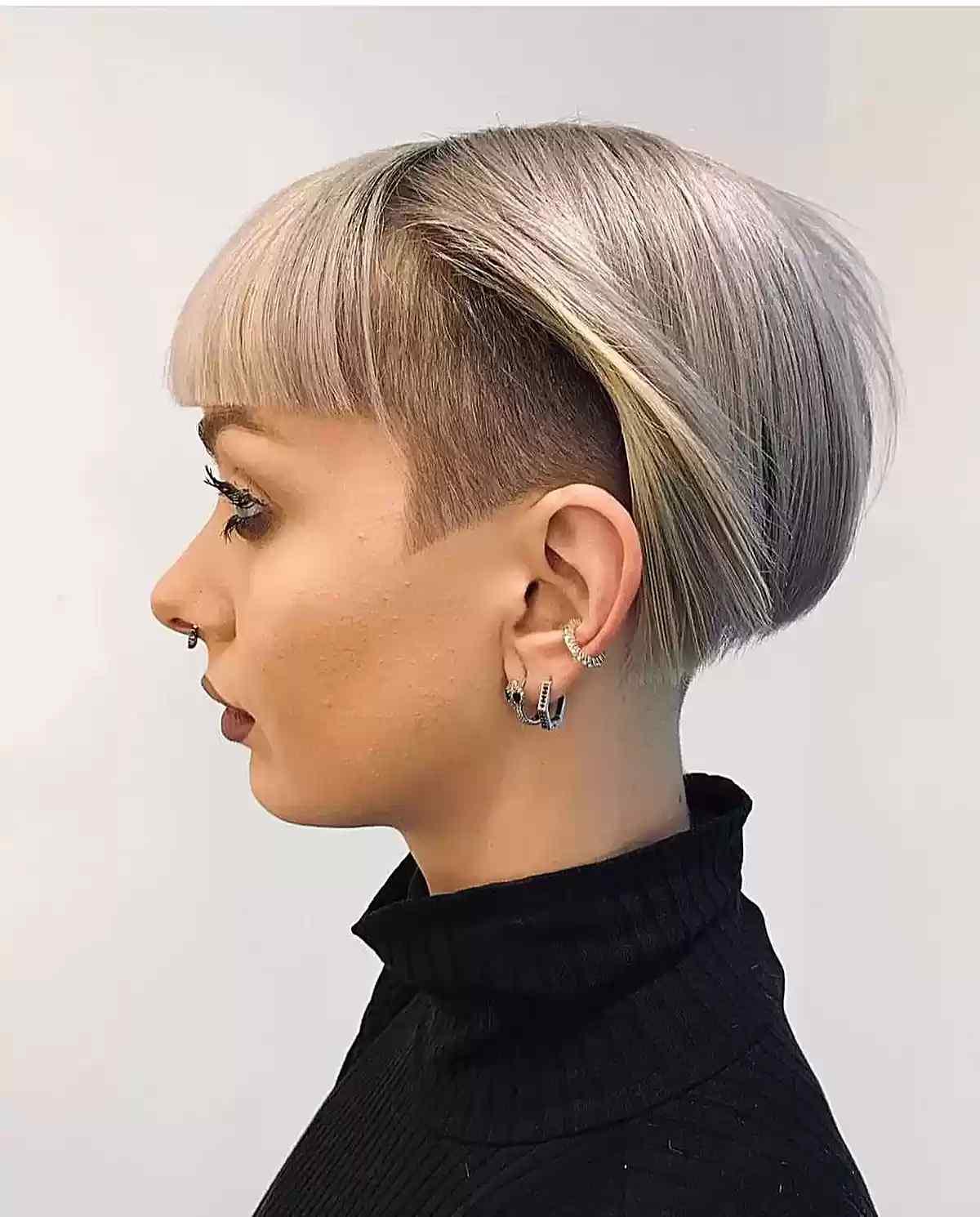 Trendy Dark Blonde Undercut Bob with Bangs