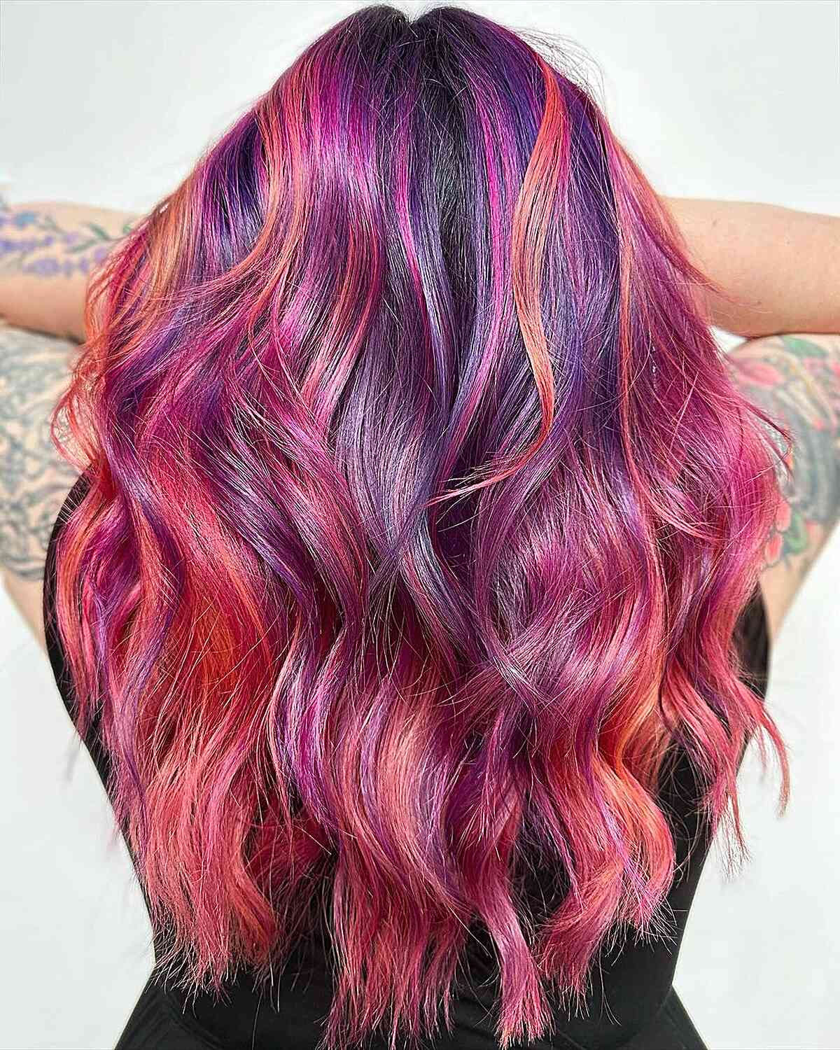 Tropical Sunset on Long Wavy Hair