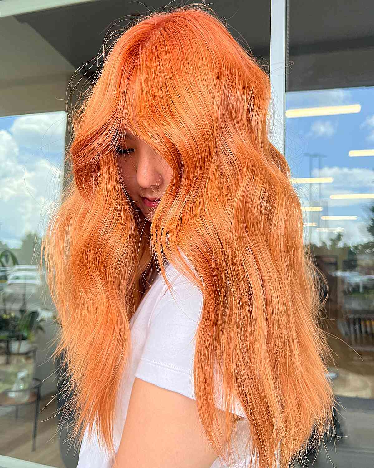 Very Vibrant Orange Tresses for long straight hair