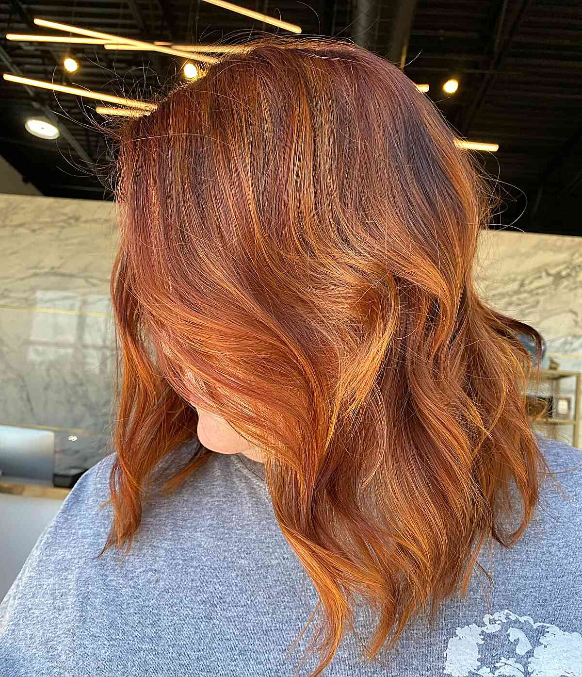 Vivid Copper Caramel Balayage on Medium Hair