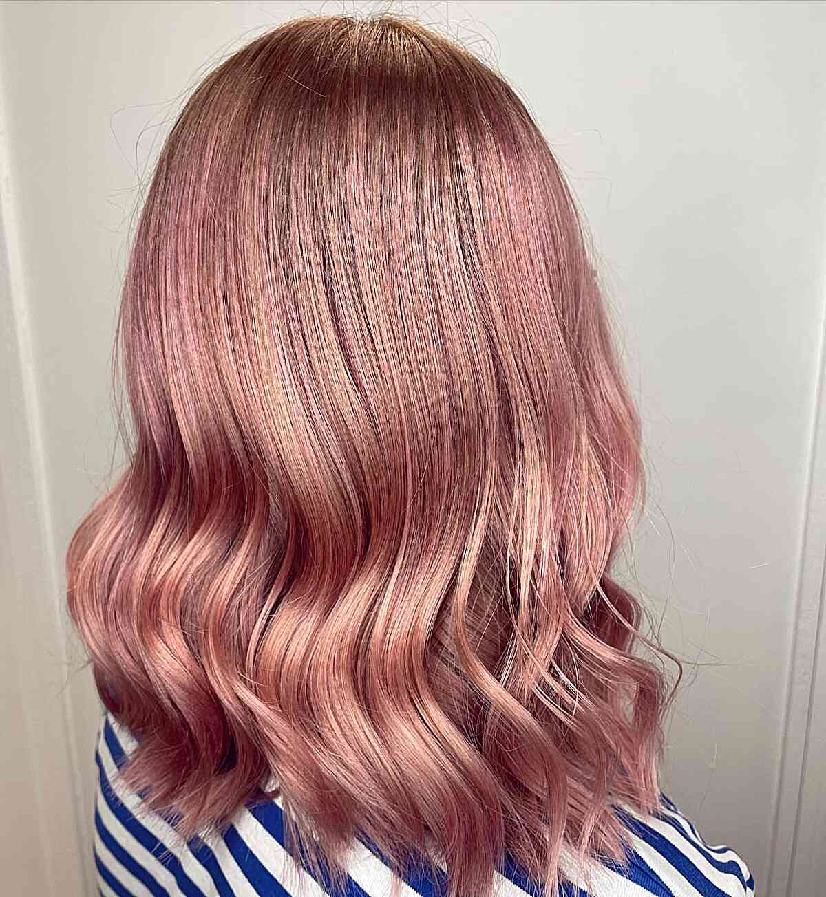 Vivid Sandy Rose Hair Color with Shadow Root