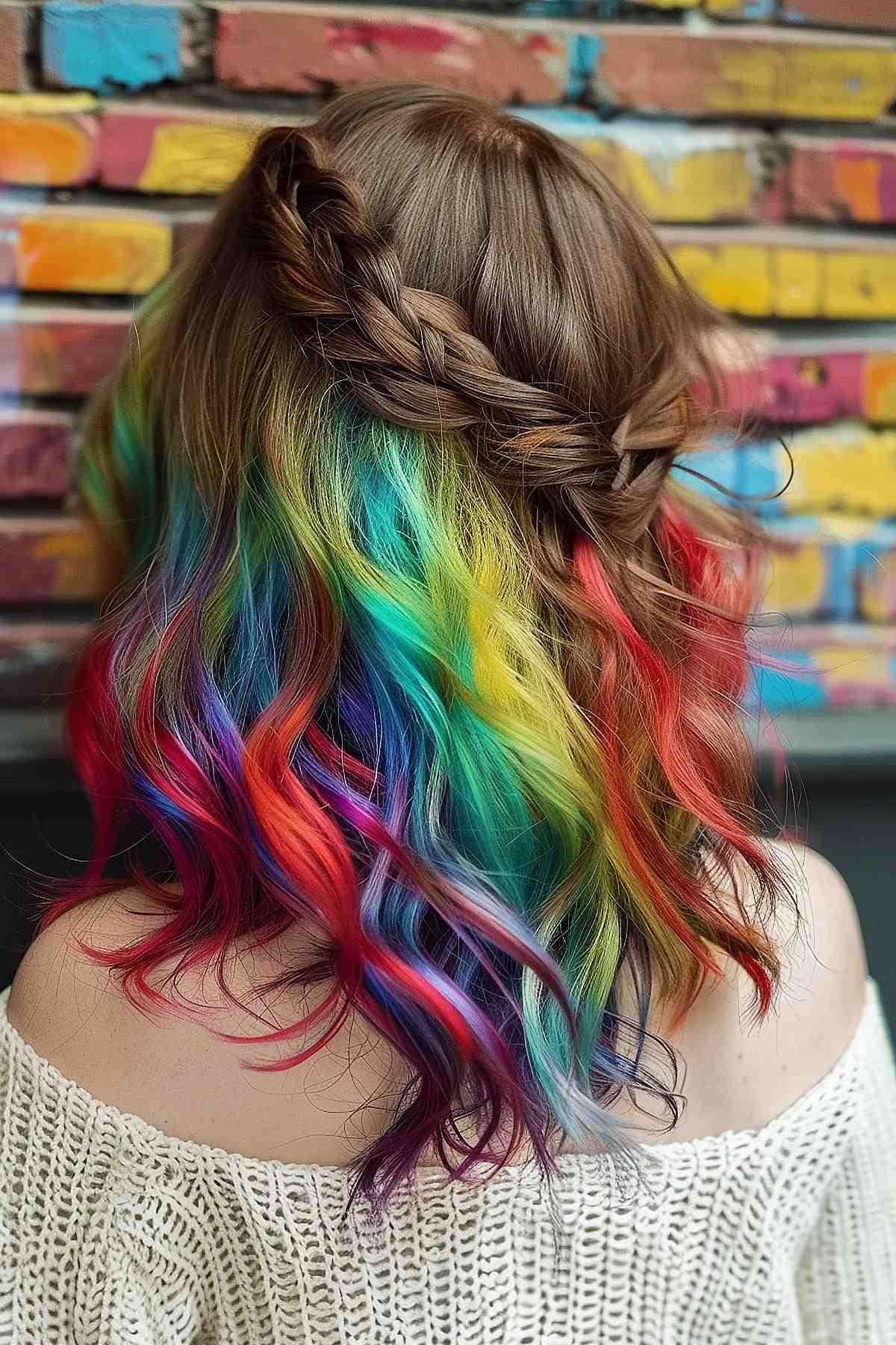 Vivid underlights rainbow hair color