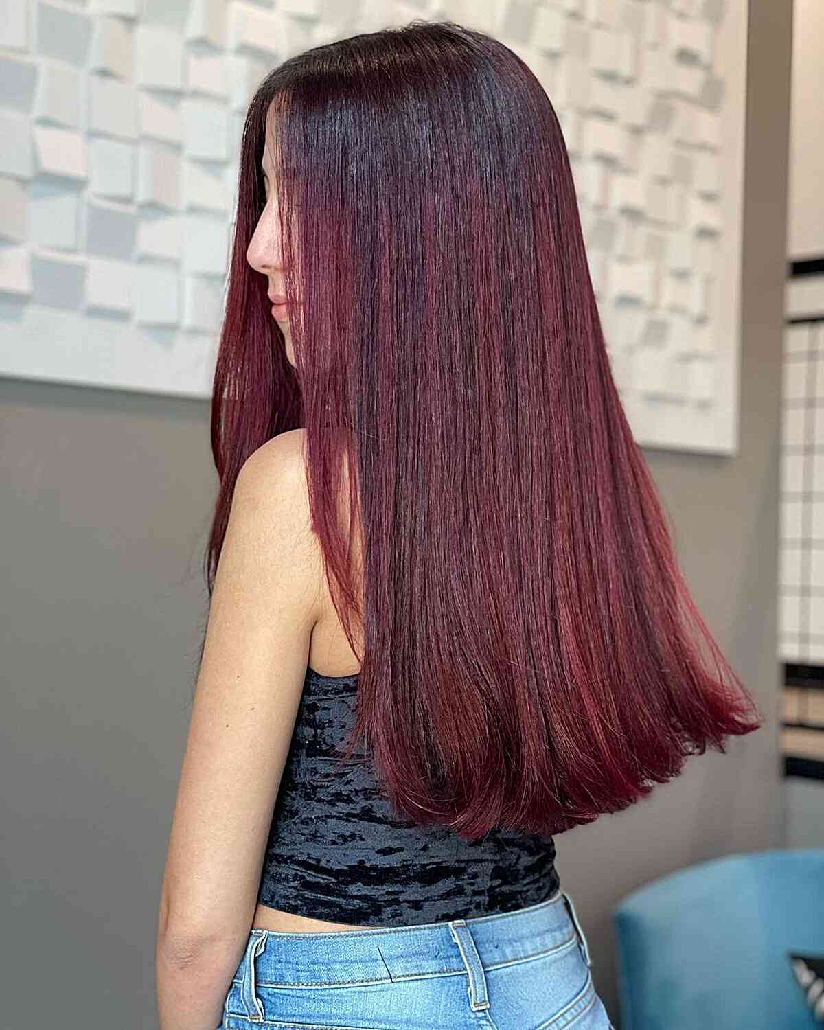 Waist-Length Straight Creamy Burgundy Balayage Hair